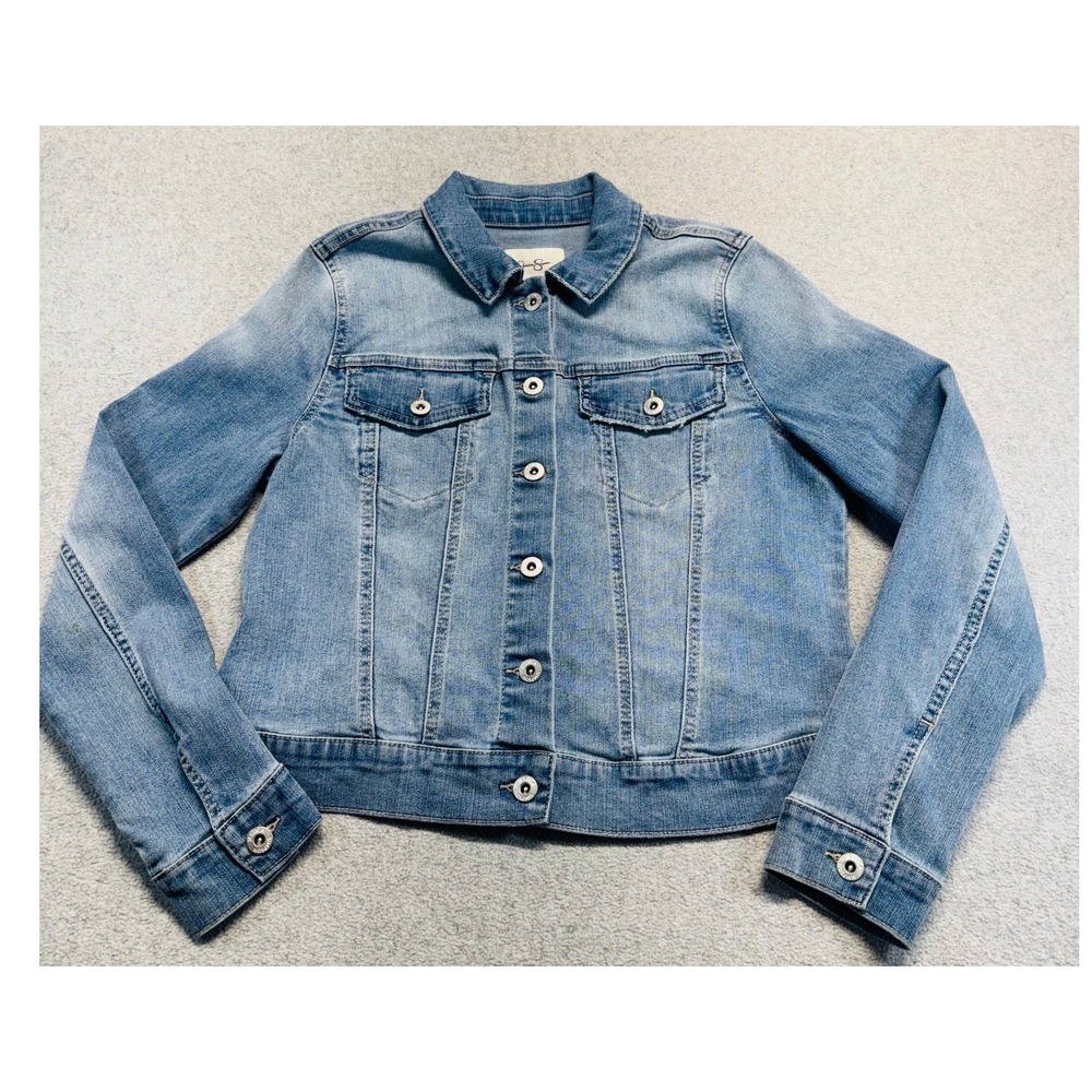 Jessica Simpson Denim Jacket Womens L Light Wash Blue Stretch Jean Trucker Fall